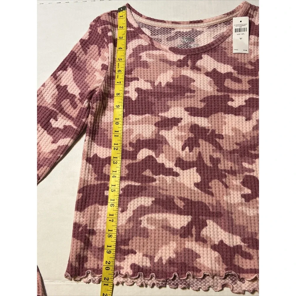 Justice Pink Camo Waffle‎ Top Shirt Long Sleeve Girls Youth SZ 14 PL NEW